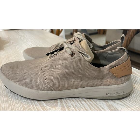 NEW Merrell Mens Gridway Canvas Casual Shoes Sneakers Beige Lace Up Sz 11 Vibram - Picture 1 of 5
